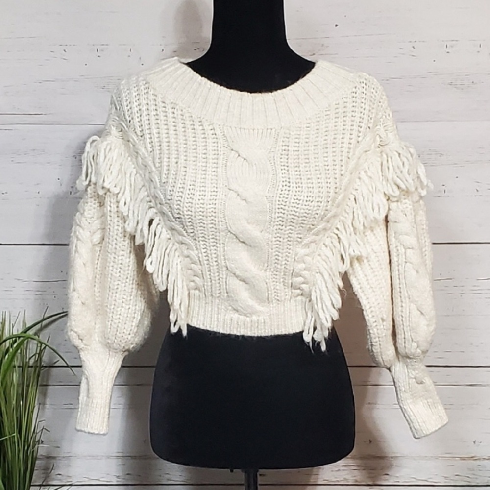 Miss selfridge fringe balloon sleeve sweater